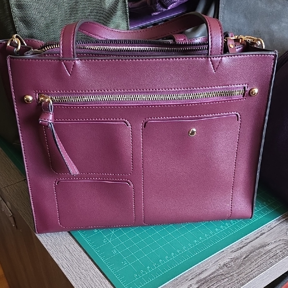 Nanette Lepore Clayton Organizer Faux Leather Tote Bag Cranberry Capsule